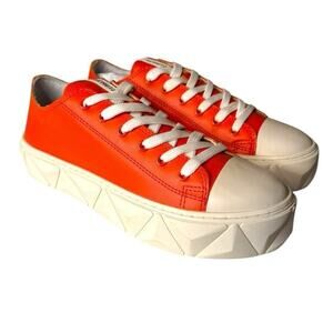 Schutz NEW Leather Lace Up Sneakers Energy Gianni Bright Orange Size 8.5 Women